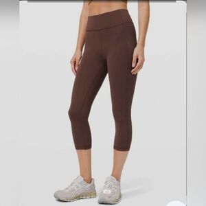 Lululemon Invigorate High Rise Crop Brown Leggings